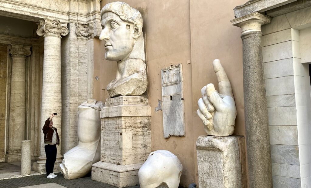 courtyard with the ruins of a statue of Emperor Constantine