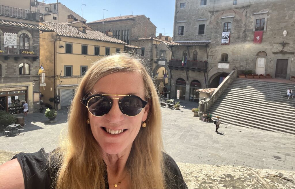 me enjoying Cortona on a hot day