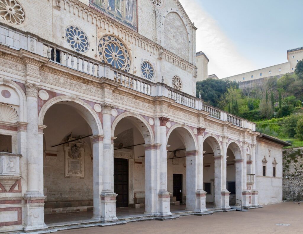 colonnade at the base of the cathedral