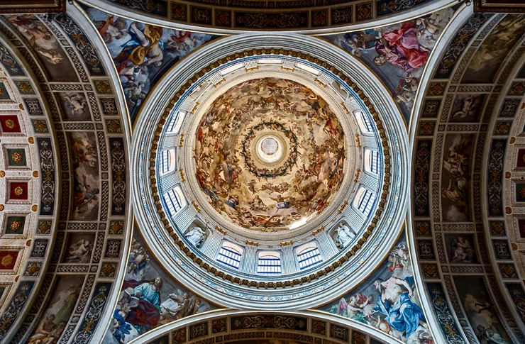 frescoed ceiling in the Basilica of Sant’Andrea