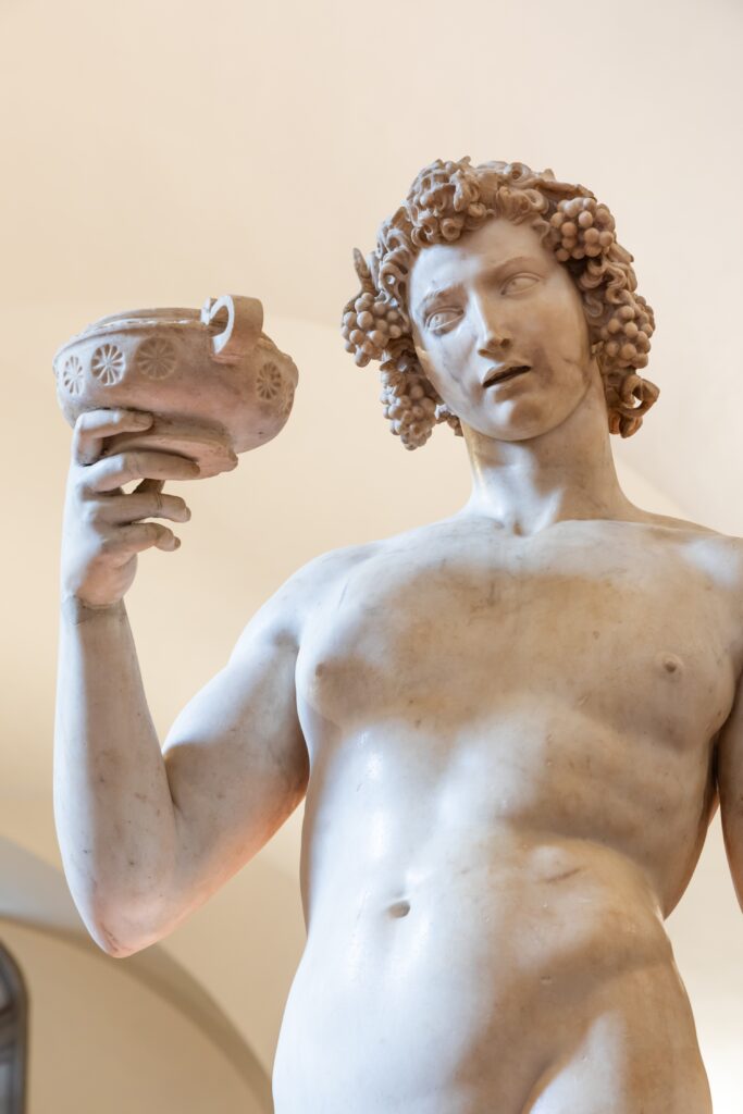 detail of Bacchus, a famous early sculpture of Michelangelo