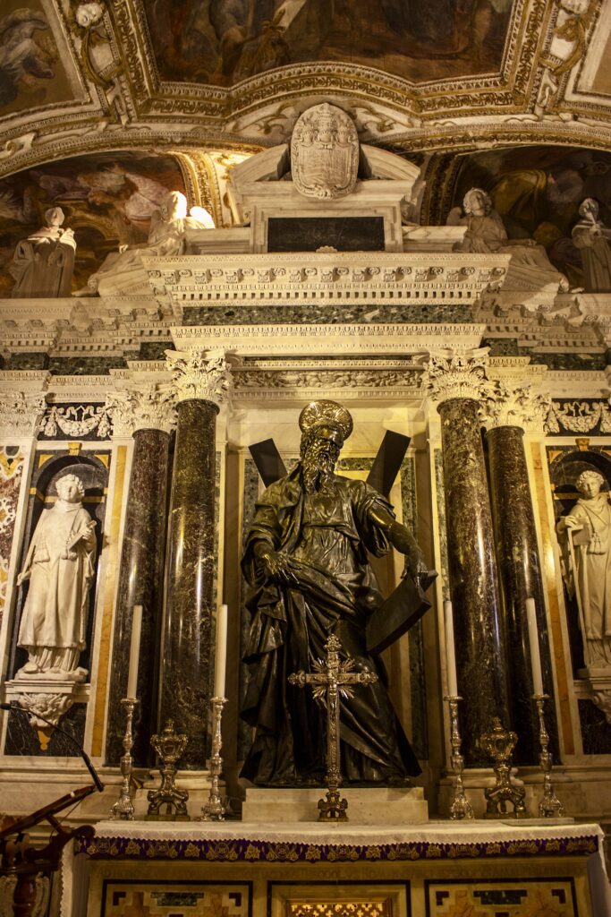 bronze statue of St. Andrew in the crypt