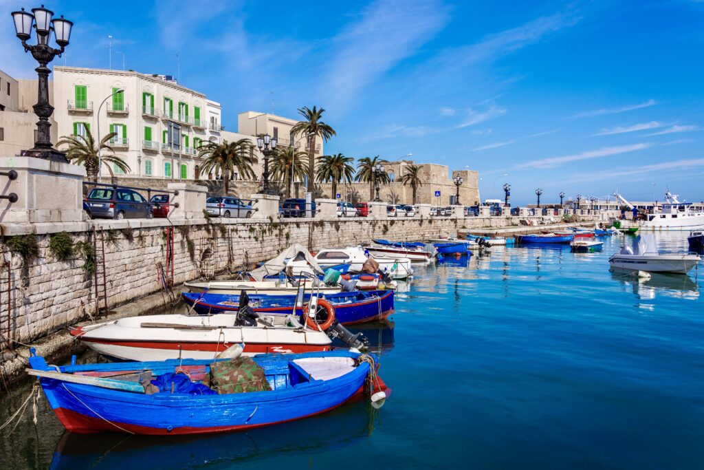 fishing boats along the Lungomare in Bari