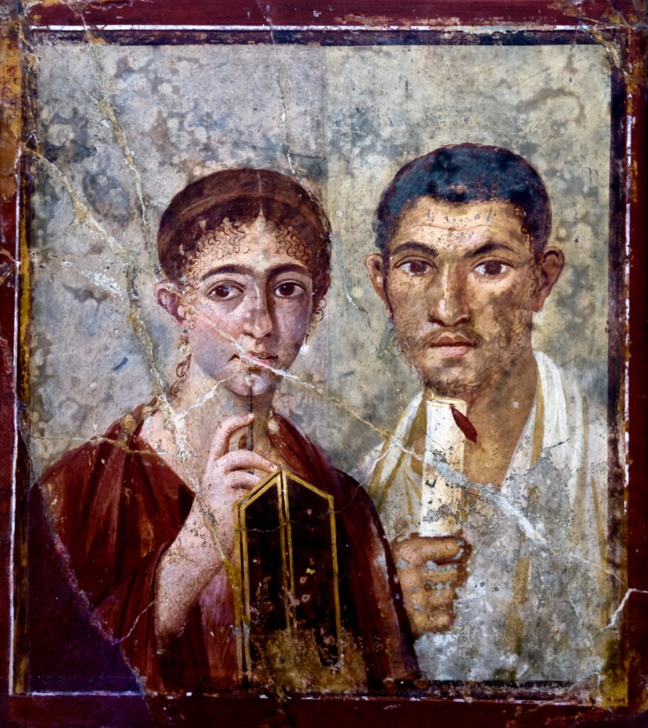 Pompeii fresco showing the baker Terentius Neo and his wife 