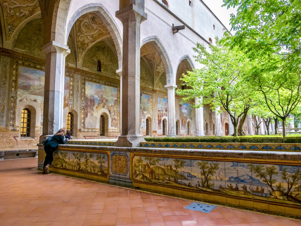 Cloister of Santa Chiara, decorated with frescos and majolica tiles