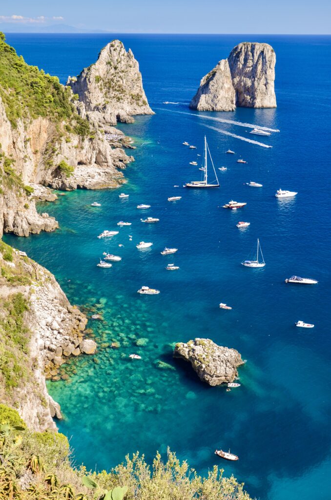 view of the Faraglioni rocks in Capri