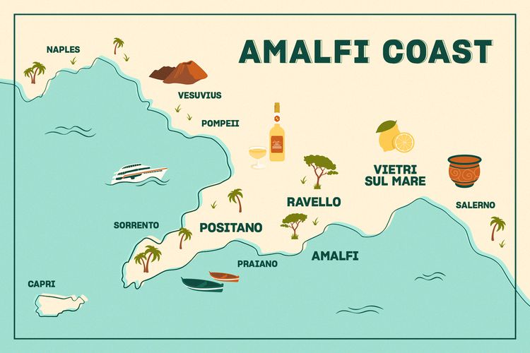 map for a one week on the Amalfi Coast itinerary