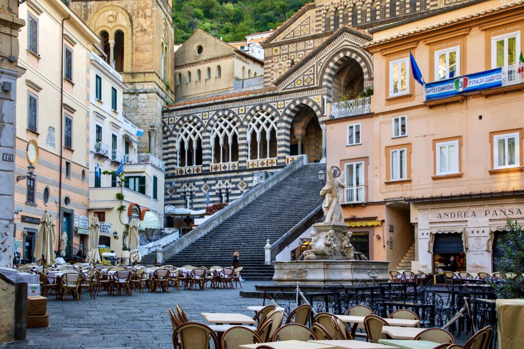 Piazza del Duomo in Amalfi, a must visit town with one week on the Amalfi Coast