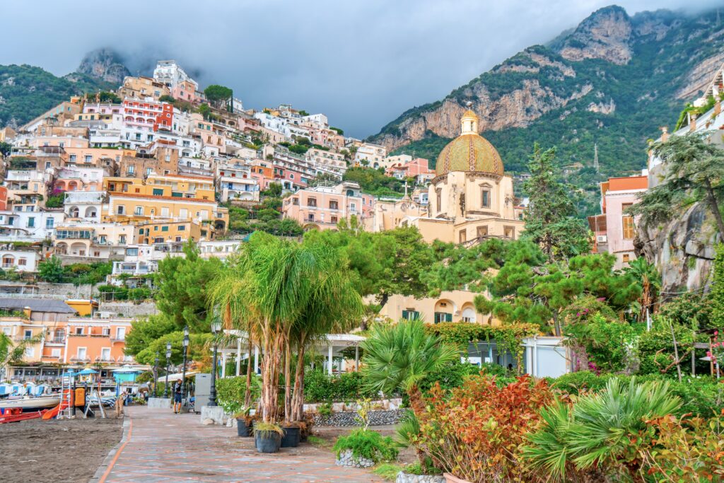 view of Positano from the marina