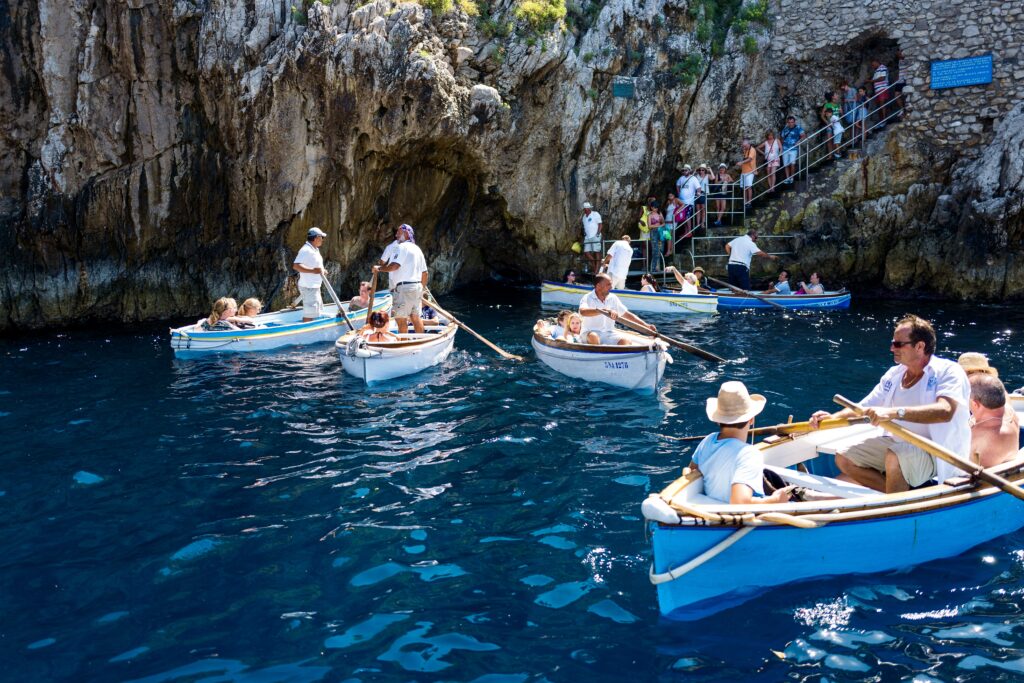 boats waiting to enter the Blue Grotto