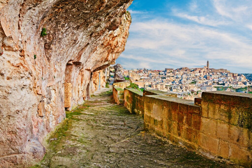 alley carved in the rock with the old cave houses 