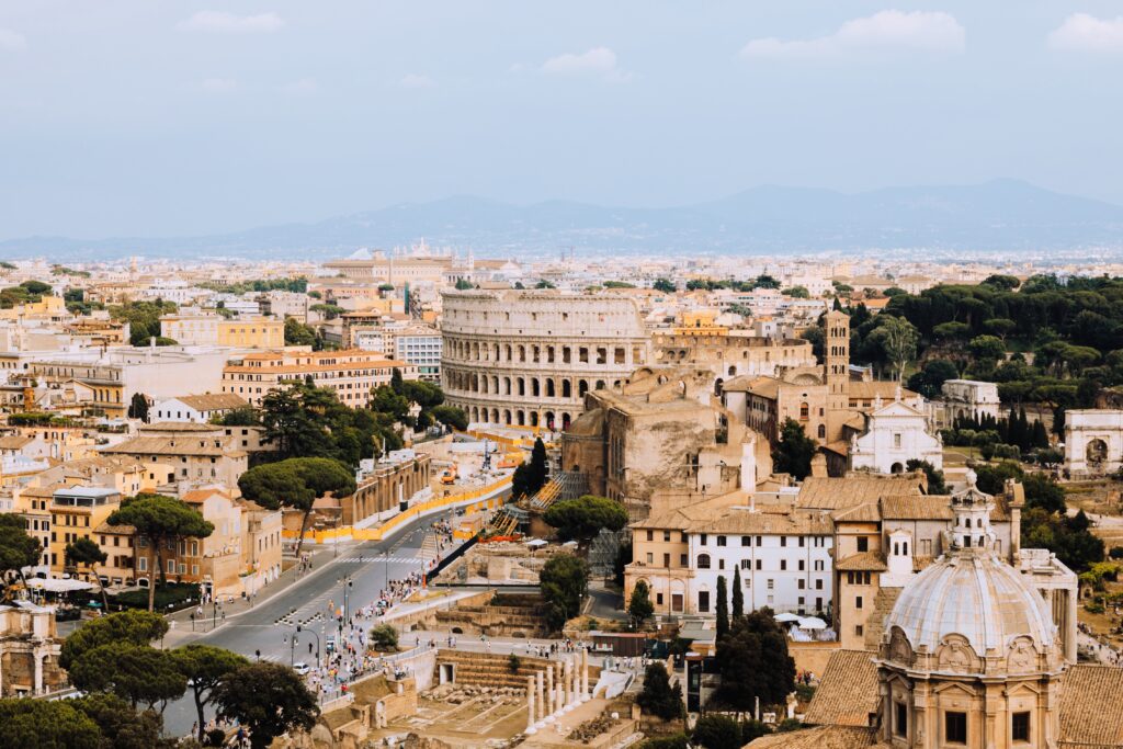 panoramic view of Rome with the Colosseum