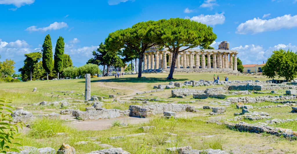 view of the Paestum archaeological site
