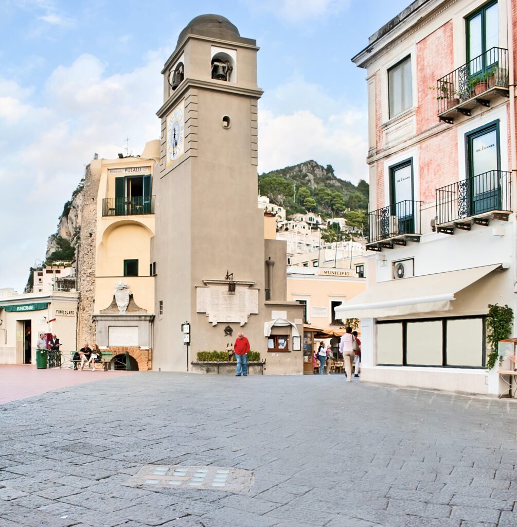 Capri Town, main piazza with clock tower