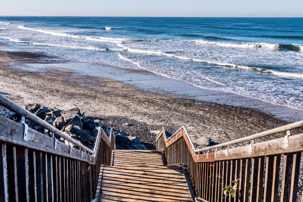 Staircase headed down to beach at South Carlsbad State Beach