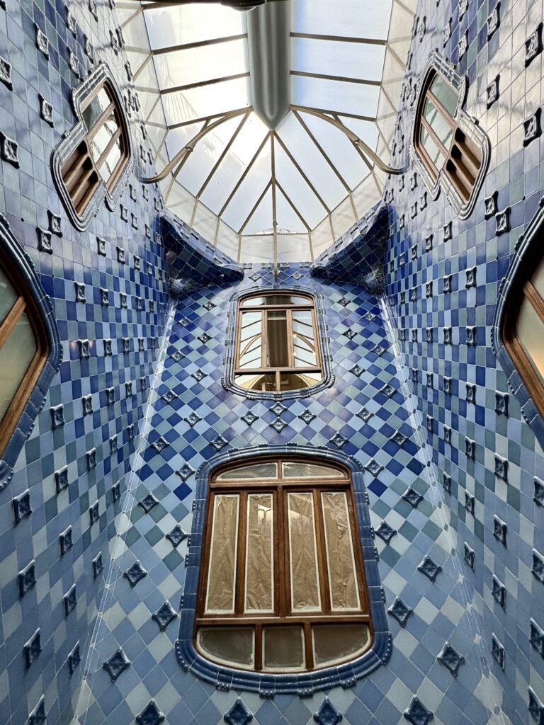 blue tiled atrium