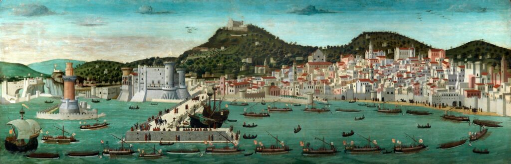 Tavola Strozzi, 1472, showing Naples as it was when it was once of the best renaissance courts in Italy. 