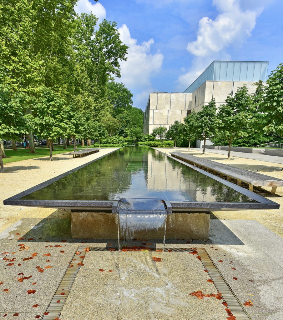 Barnes Foundation with Weir Fountain and Reflecting Pool