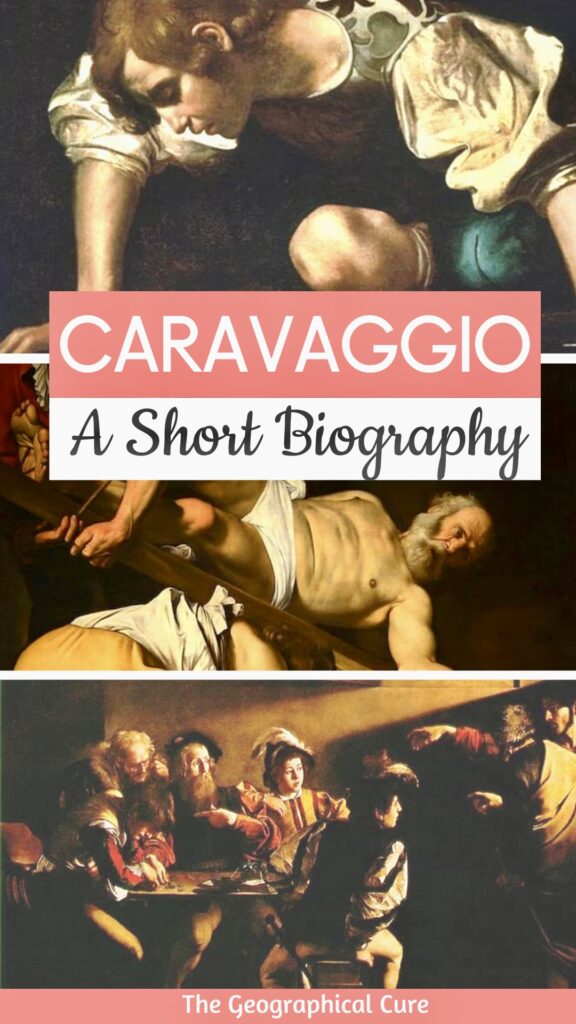 Pinterest pin for history of the life of Caravaggio
