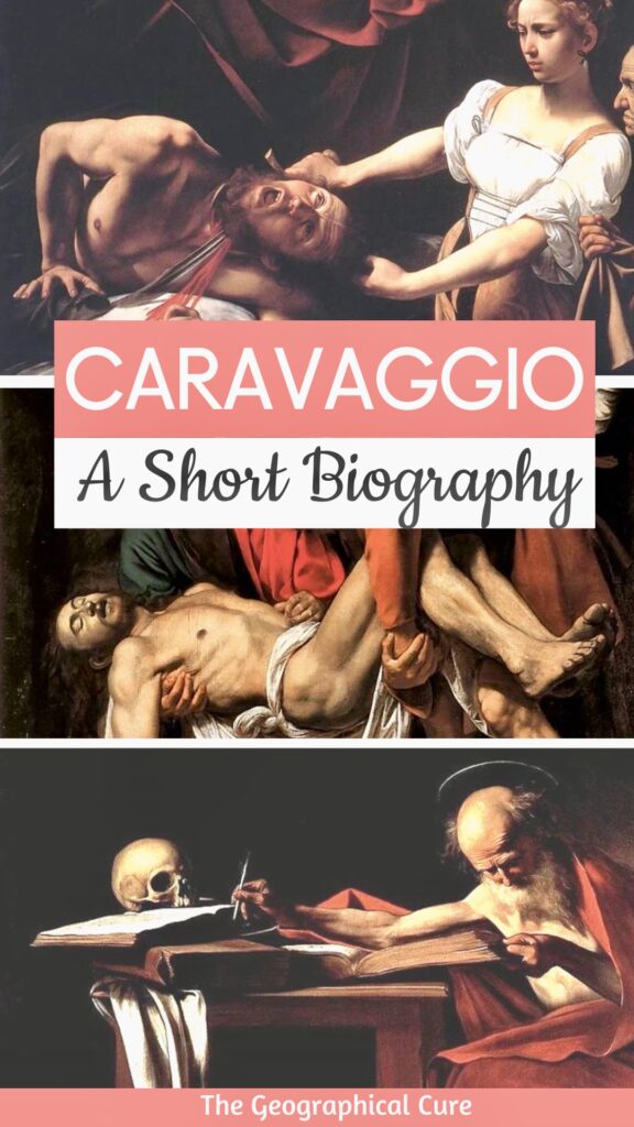 Pinterest pin for history of the life of Caravaggio