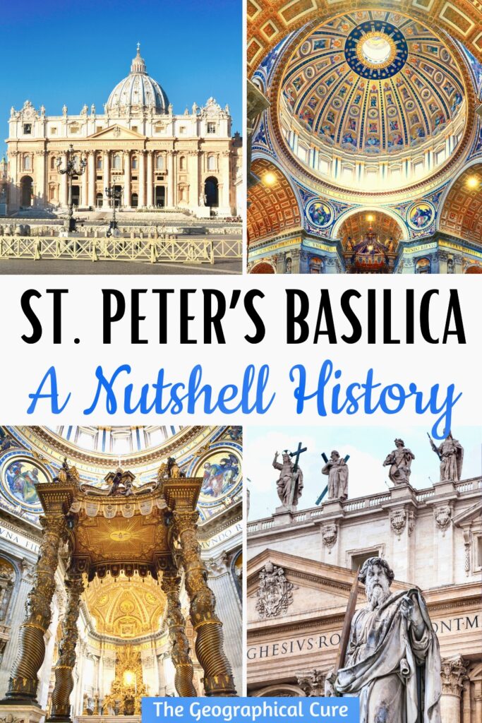 Pinterest pin for a history of St. Peter's Basilica