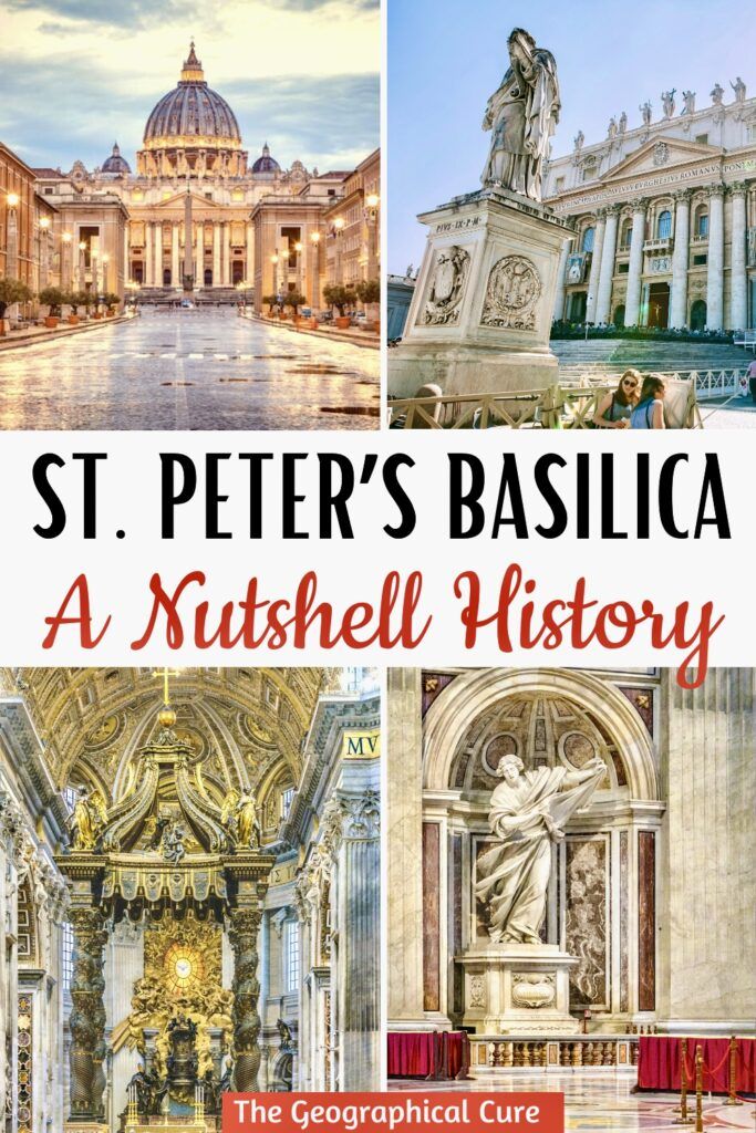 Pinterest pin for a history of St. Peter's Basilica