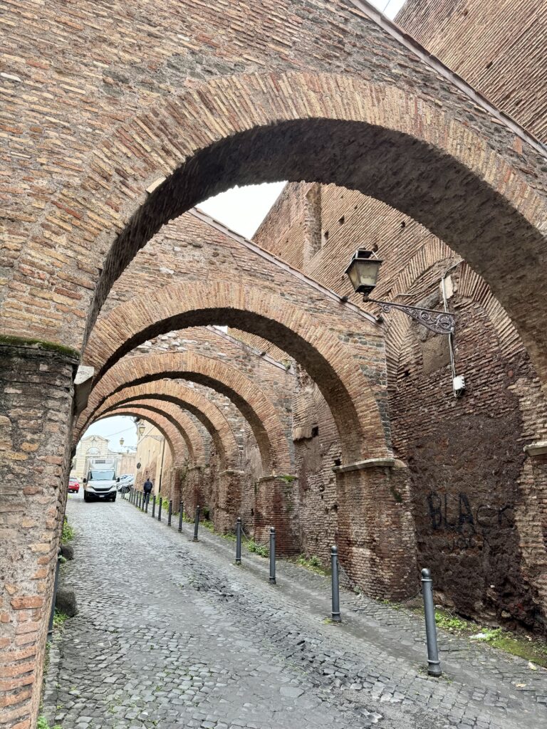 the museum entrance is under these arches