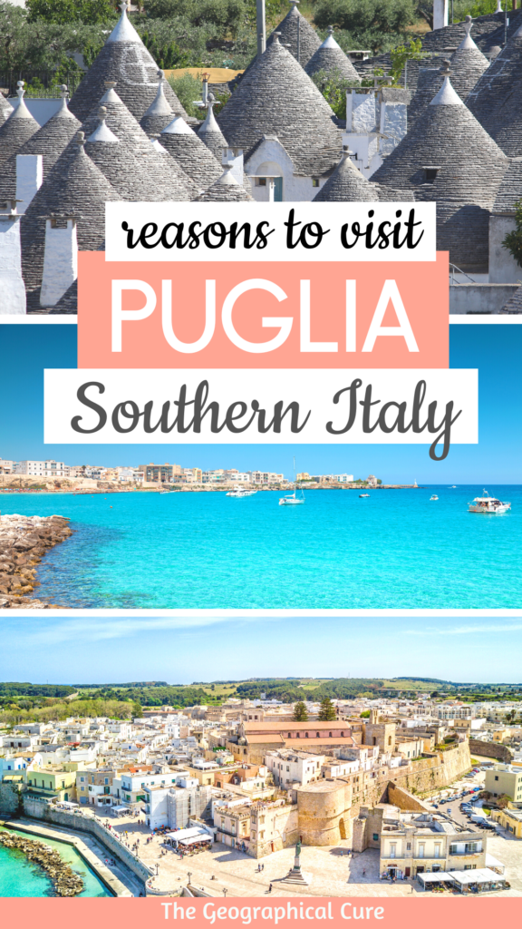 Pinterest pin graphic for reasons to visit Puglia