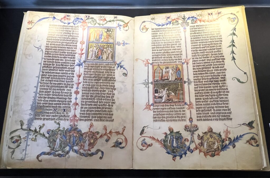 illustrated pages of the Wenceslas Bible on display