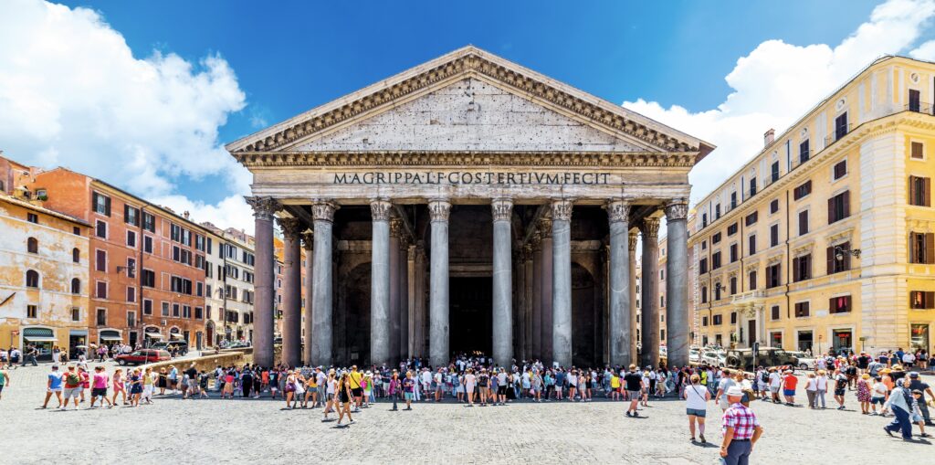 facade of the Pantheon and surrounding buildings