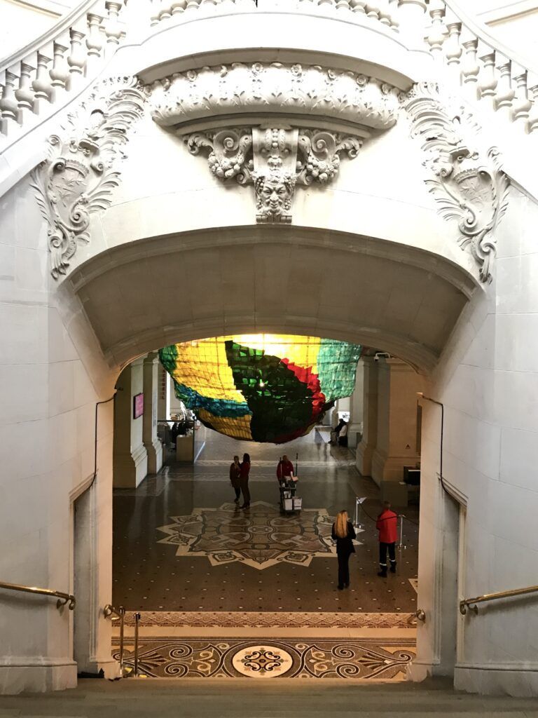 colorful glass chandelier in lobby