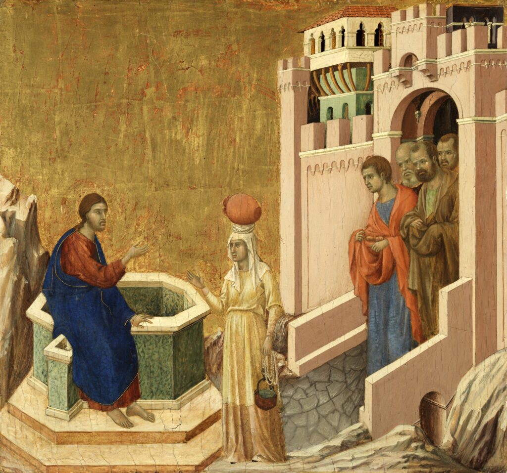Duccio, Christ and the Samaritan, 1308