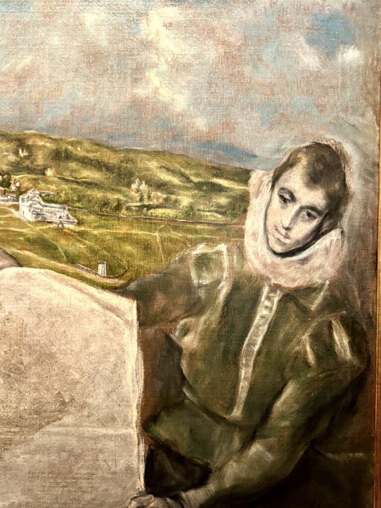 detail of View, showing the young man holding a map