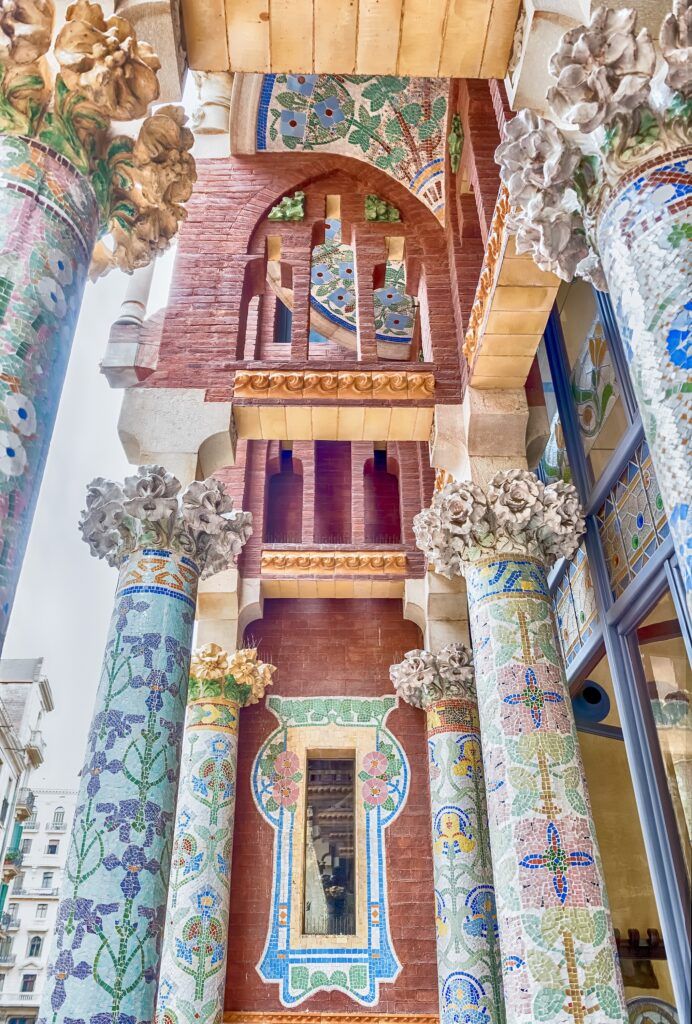 mosaicked columns on the terrace