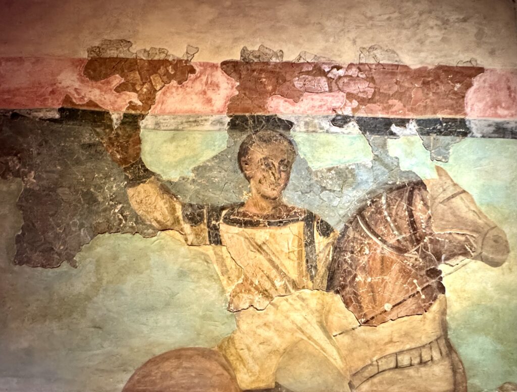 wall painting, 4th century, depicting a man on horse