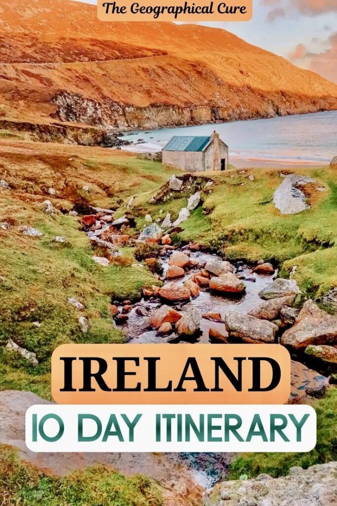 pin graphic for 10 day sin Ireland itinerary showing a landscape