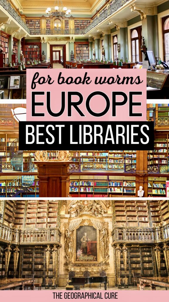 Pinterest pin graphic for best and most beautiful libraries in Europe
