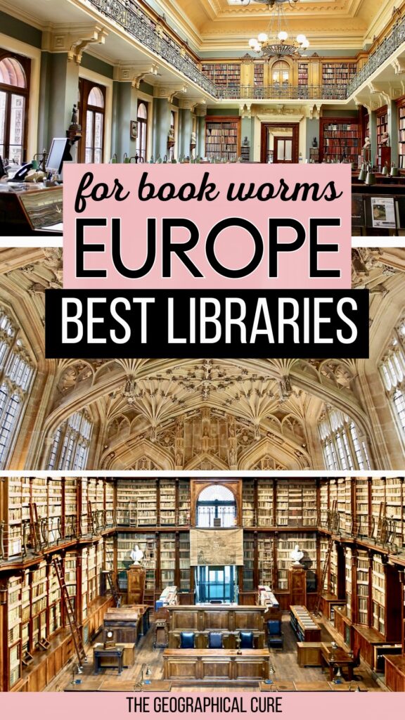 Pinterest pin graphic for best and most beautiful libraries in Europe