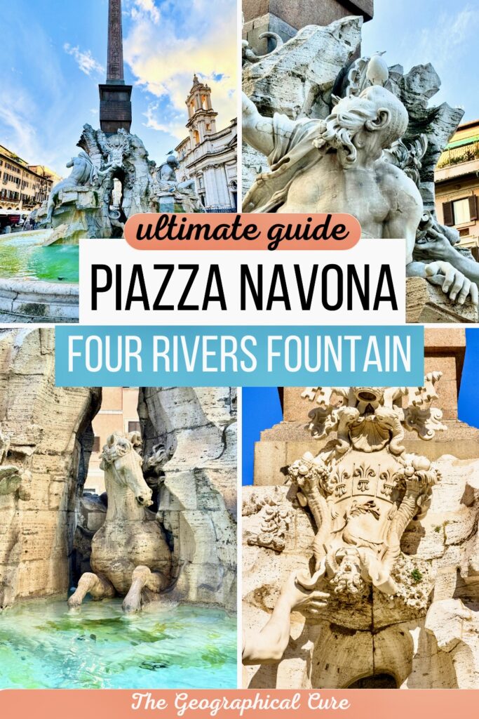 Pinterest pin graphic for guide to Bernini's Fountain of Four Rivers In Piazza Navona