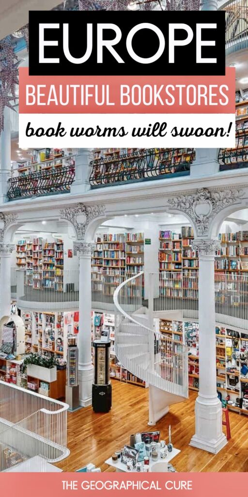 Pinterest pin graphic for best bookstores in Euopre