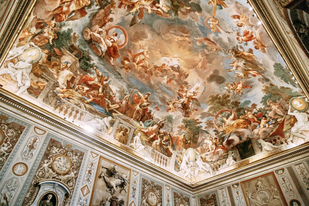 frescoed ceiling in the Borghese Gallery