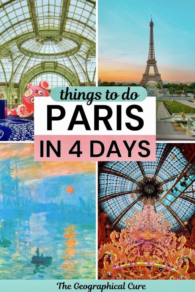 Pinterest pin graphic for 4 eyes in Paris showing scenes of the city