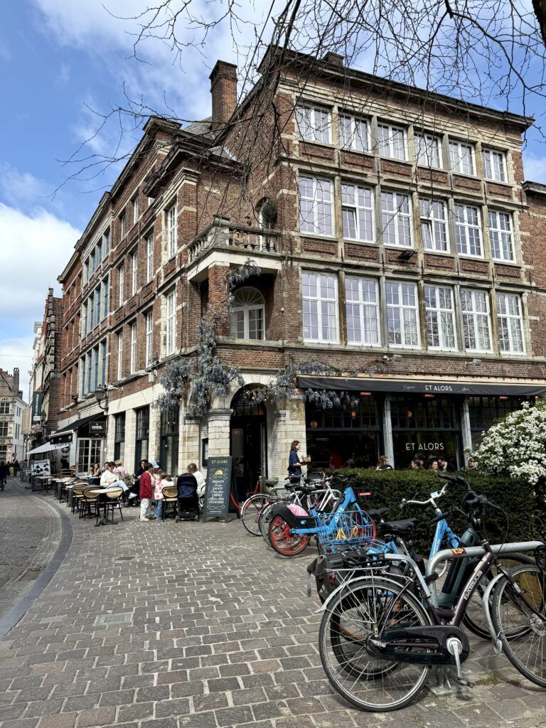 pretty building with cafe and wisteria
