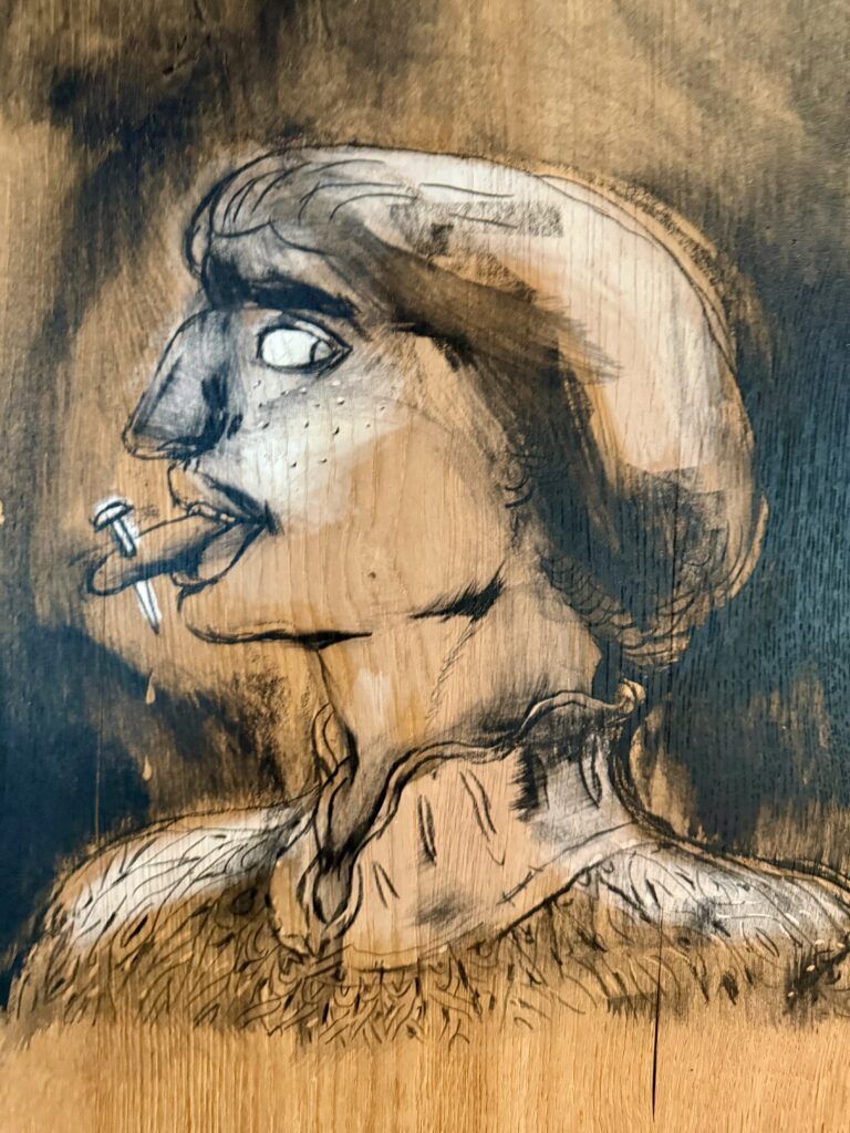 illustration of a person with a nail through their tongue