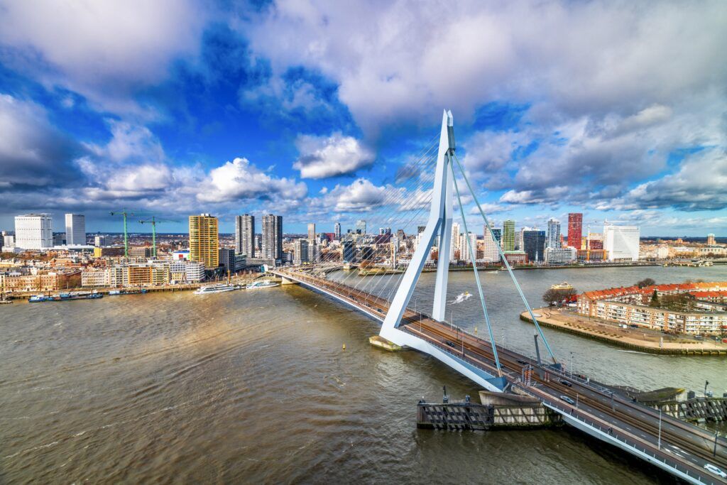cityscape of Rotterdam with the Erasmus Bridge