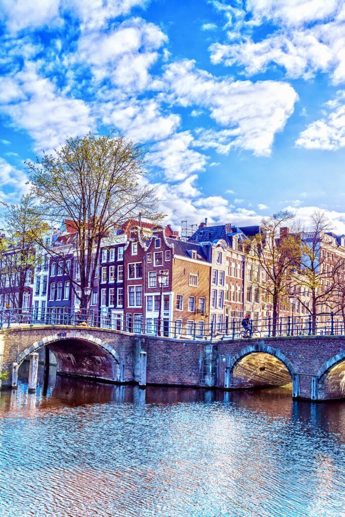 gabled houses and canal  in the city