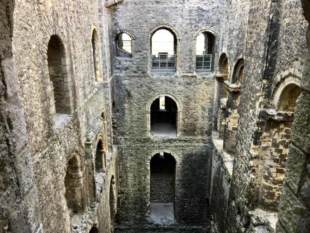 interior of Rochester Cathedral with arched windows in the walls