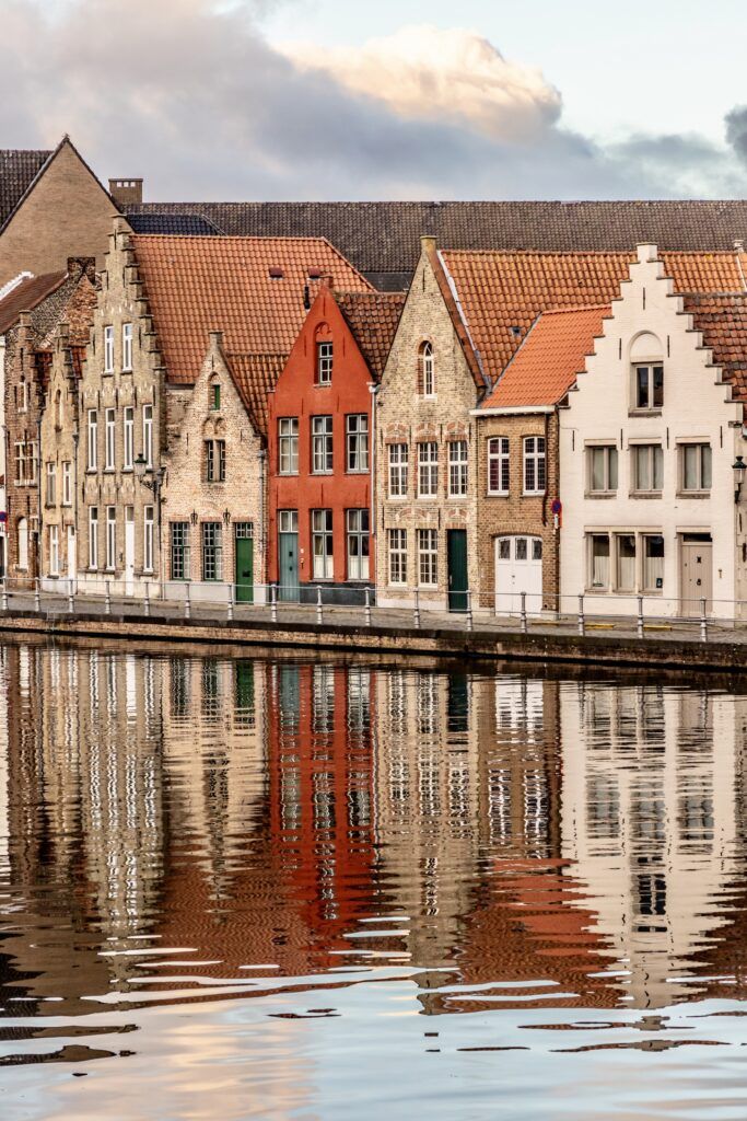 building reflecting on the water in Bruges