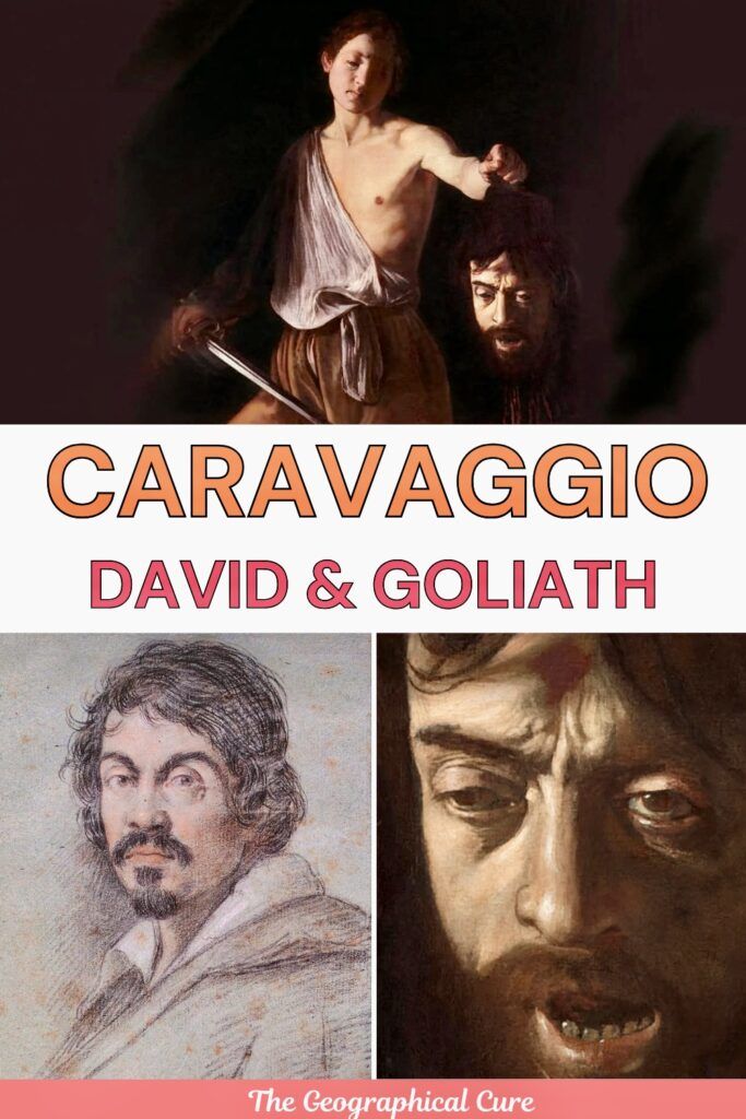 Pinterest pin graphic for Caravaggio's David with the Tea of Goliath analysis