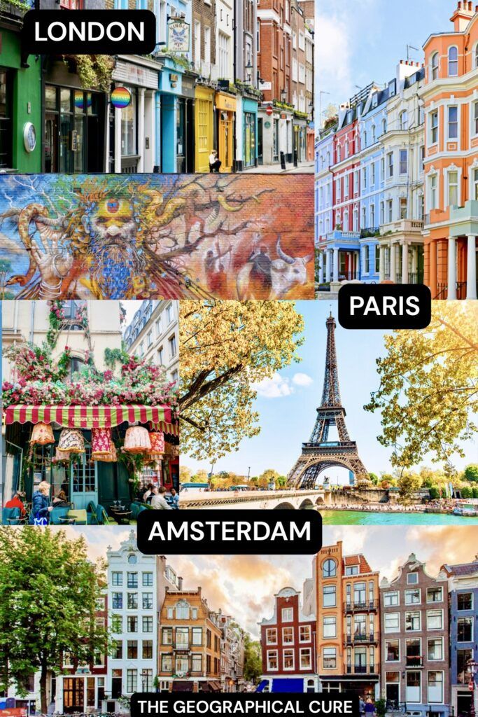 Pinterest pin graphic for 10 days in London, Paris and Amsterdam itinerary